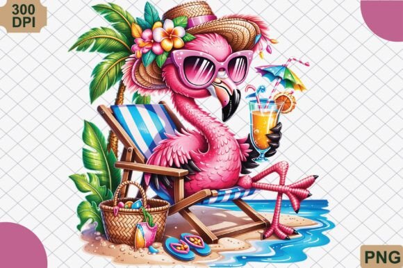 Download Tropical Flamingo Beach Chair Summer PNG - Tropical flamingo Collection